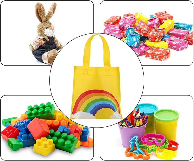 Aneco 24 Pieces Candy Non-Woven Bags Rainbow Party Favor Bags 8×8 Inch Trolls Goodie Bags 6 Colors Party Favor Gift Bags for Birthday Wedding