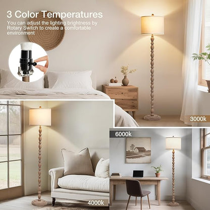 Luvkczc 62" Farmhouse Floor Lamp for Living Room & Bedroom - Adjustable Color Temperature Standing Lamp, Vintage Rustic Tall Floor Lamps with Rotary Switch, Resin Corner Lamps for Office (Dark Brown)