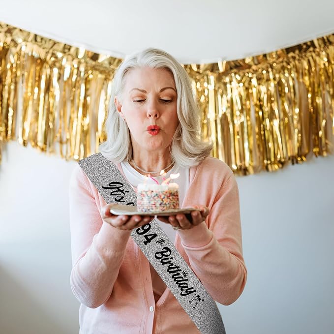 It's My 94th Birthday Sliver Sash - Sparkling Happy 94th Birthday Satin Sash for Women - 94 Years Old Party Decorations