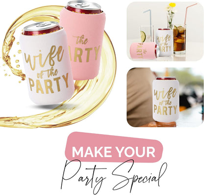 Wife of the Party and The Party Bachelorette Can Coolers - Set of 12, Perfect for Decorations and Bridesmaid Gifts (Dusty Rose, Regular)
