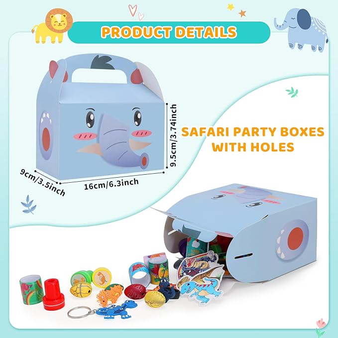 20PCS Safari Jungle Party Favor Boxes, Candy Treat Bags for Zoo Animal Birthday Party, Paper Gift Boxes and Goodie Bags for Kids Birthday Party