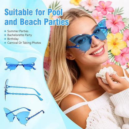 Pibupibu 36 Pcs Rimless Heart/Star/Butterfly/Flame/Cateye Party Sunglasses Bulk for Women Men, Fun Bachelor Party Glasses
