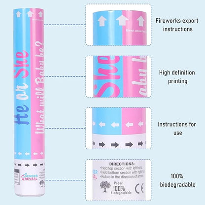 Gender Reveal Confetti Cannons - Set of 4 Blue Party Poppers for Stunning Gender Reveal Announcements, Perfect for Baby Showers and Celebrations(Non-Powder)