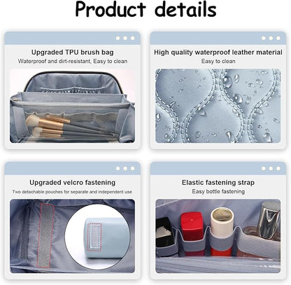BOYATU Travel Makeup Bags for Women Cosmetic Bag: Puffy Make up Bags Set of 3 - Vegan Leather Makeup Organizer - Waterproof Large Toiletry Bag with Compartments - Travel Essentials (H-4-Blue)