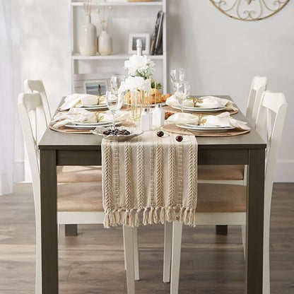 DII Farmhouse Braided Stripe Table Runner Collection, 15x108 (15x113, Fringe Included), Vintage Linen