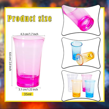 24 Pcs 1.2 oz Colorful Acrylic Shot Glasses Bulk Gradient Acrylic Shot Glass Colorful Clear Unbreakable Cups for Whiskey Spirits Liquors Vodka, 4 Colors