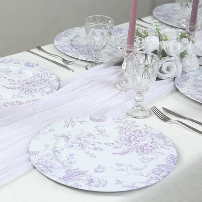 Efavormart 6 Pack Floral Acrylic Charger Plates in French Toile Pattern, Matte Lavender and White Round Dinner Charger Event Tabletop Decor - 13"