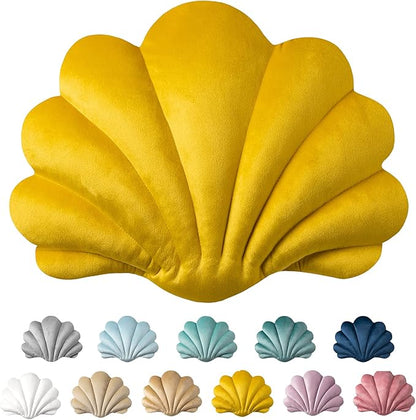 Ashler 3D Throw Pillows Shell Shaped Accent Throw Pillow, Soft Velvet Insert Included Cushion for Couch Bed Living Room, Pack of 1, Yellow, 18 X 13 inches