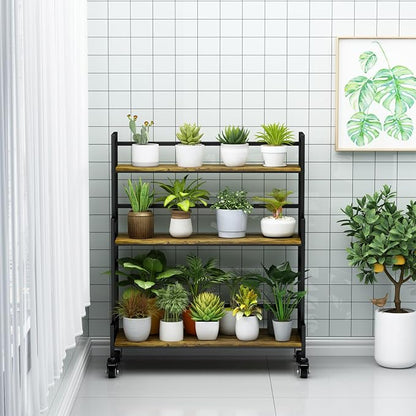 YIZAJIA Plant Stand Indoor 3 Tier Metal Board Outdoor Tiered Stands Shelf With wheel for Multiple Plants Potted Ladder Plant Holder Table Plant Pot Stand for Window Garden Balcony Living Room
