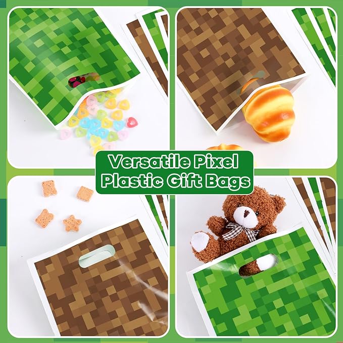 MinFyberd 50Pcs Pixel Birthday Party Goodie Favors Bag Video Game Plastic Gift Bags Party Candy Snack Bag Theme Goodie Treat Bags for Kids Gamer Birthday Decoration Supplies