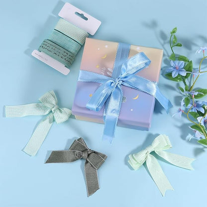 BEEFLYING 3 Styles Green Wire Edged Ribbons for Gift Wrapping Decoration 25~28mm×2.7m Stripe Ribbons Satin Ribbons for Wedding Party Decoration Hair Bows Flower Designs Sewing and Craft, 9 Yards