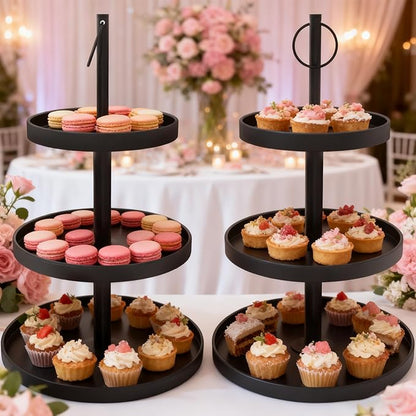 Cupcake Stand for 50 Cupcakes,Cupcake Stand 2 PACK Metal 3 Tier Cupcake Tower Black Tiered Tray Stand Cupcake Holder Stand Cake Stand Serving Trays Dessert Stands with Handle for Party