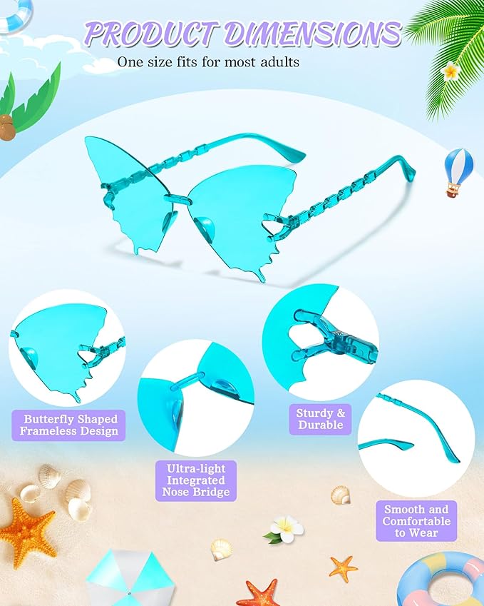 10/20/40 Pack Fun Party Sunglasses Bulk, Mixed Rimless Colorful Party Glasses Photoshoot Prop Costume Eyewear
