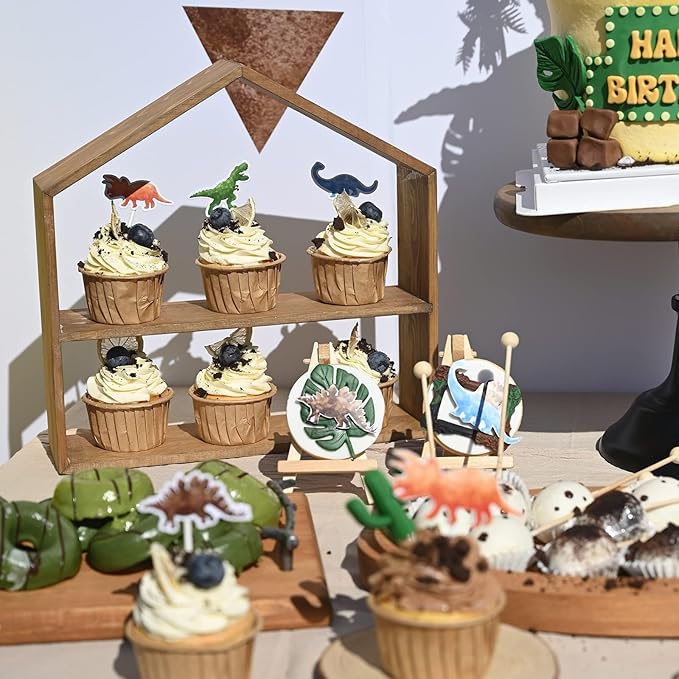 WERNNSAI 36 PCS Dinosaur Cake Toppers - Dinosaur Birthday Decorations Dino Cupcake Toppers Watercolor Happy Birthday Cupcake Topper Dino Cake Decorations