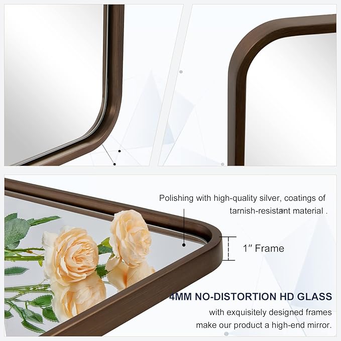 ANDY STAR Bronze Bathroom Mirror, 30x36 InchRounded Rectangle Oil Rubbed Bronze Mirror, Bronze Mirrors for Wall Metal Framed, Iron Tube, 1’’ Deep, Wall-Mounted Horizontally/Vertically
