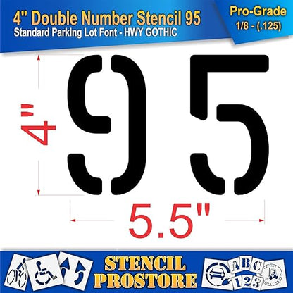 Pavement, Curb, and WheelStop Stencils - 4 inch Double Number Stencil - (95) - 4" x 5.5" x 1/8" (128 mil) - Pro-Grade