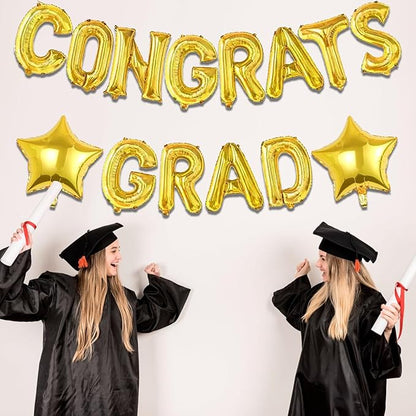 16 Inch Gold Congrats Grad Banner Balloons Congrats Grad Letters Balloons Graduation Decorations 2026 for Graduation Celebration Party Supplies
