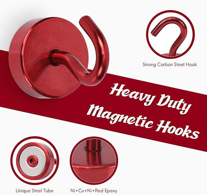 Neosmuk Magnetic Hooks, Cruise Ship Essentials, 40lb+ Heavy Duty Magnetic Hooks for Cruise Cabins, Refrigerator, Grill, Hanging, and Travel | Extra Strong Must-Haves Magnet Hook,Red,Pack of 10