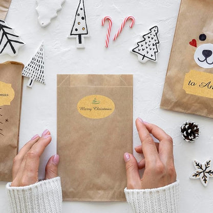 350 PCS Gift Tags & Labels, 2" x 1.2" Fancy Shape Self-Adhesive All-Purpose Jar Labels for Presents & Decoration (Kraft)