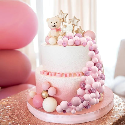 60Pcs Glitter Cake Balls Decorations Foam Cake Topper Balls Mini Balloon Cupcake Toppers for Cake Decorating Birthday Baby Shower Party (Glitter Pink)