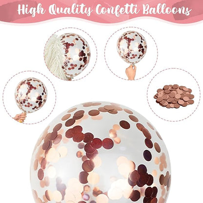 Dusty Pink and Rose Gold Balloons, 12In Retro Blush Pink Beige White Balloons with Metallic Rose Gold Confetti Latex Balloons Set for Girls Women Birthday Baby Bridal Shower Wedding Party Decorations