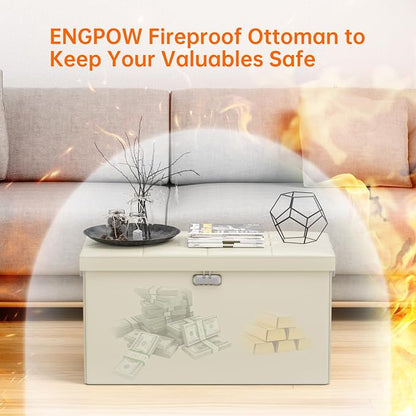ENGPOW Storage Ottoman Bench, Fireproof Folding Bench