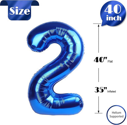 Metallic Blue Number 2 Balloon 40 Inch, 2nd Birthday Decoration for Toddlers Girls Boys, Sparkling 2 Number Balloon Party Decor