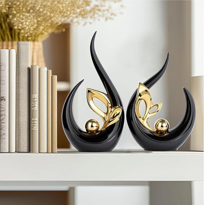 Black Gold Home Decor Accent,Abstract Ceramic Statue and Sculptures for Living Room,Mid Century Modern Decor for Desktop Bookshelf tv Stand Fireplace Coffee Table Centerpieces Decorations