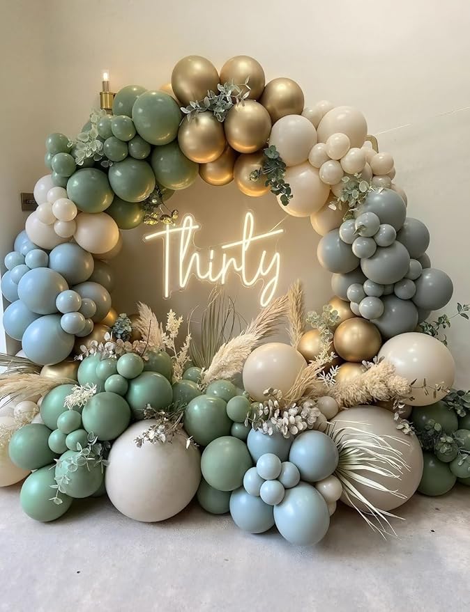 Dusty Blue Sage Green Balloon Arch Kit - Sage Green and White Balloons Dusty Blue Latex Balloon Sand WhiteParty Balloons for Baby Shower Birthday Wedding Jungle Safari Party Decorations, 143Pcs