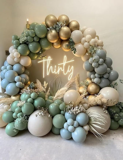 Dusty Blue Sage Green Balloon Arch Kit - Sage Green and White Balloons Dusty Blue Latex Balloon Sand WhiteParty Balloons for Baby Shower Birthday Wedding Jungle Safari Party Decorations, 143Pcs