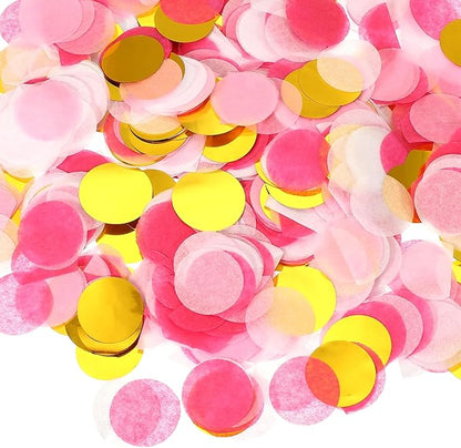 PATIKIL Round Tissue Paper Confetti 1 Inch, Table Confetti Circle Dots for Wedding Birthday Party Balloon Decorations(1.76 oz),Pink/Gold/White