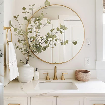 Sunniry Gold Round Mirror, Circle Mirror 26 inch, Gold Circle Mirrors Brushed Metal Frame, Round Mirrors for Wall, Living Room, Bathroom, Entryway, Rustic.