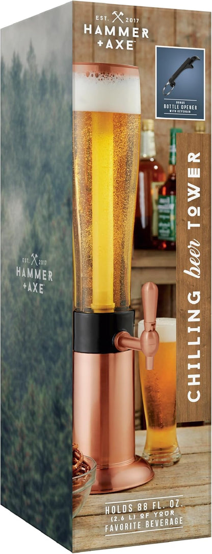 Hammer + Axe Beverage Dispenser – 88 oz Party Drink Dispenser with Ice Tube & Tap| Drink Fountain for Beer, Water, Iced Tea| Mimosa Tower| Margarita Tower| BBQ & Tailgate Essential| Home Bar Accessory