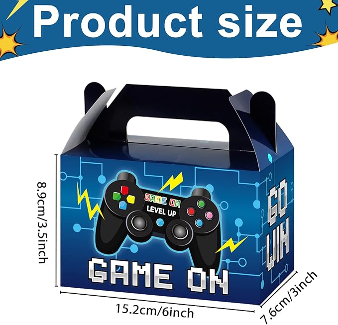 24 Pieces Video Game Party Boxes Gamer Party Favor Candy Goodies Treat Boxes Bags for Kids Boys Video Game On Gaming Birthday Party Decorations Supplies 6 x 3 x 3.5 Inches（Blue）