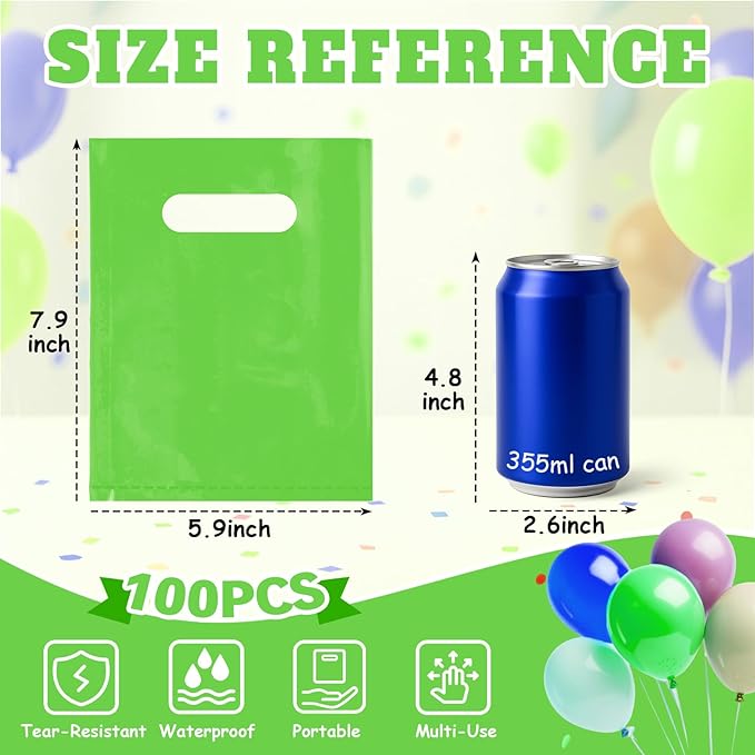 ANZNKU Green Treat Bag 100 Pcs, Goodie Bags Small Gift Bag for Kids Birthday Party, Wedding, Party Favor Bags for Easter Candy, Goodies, Crafts(5.9x7.9 inch)