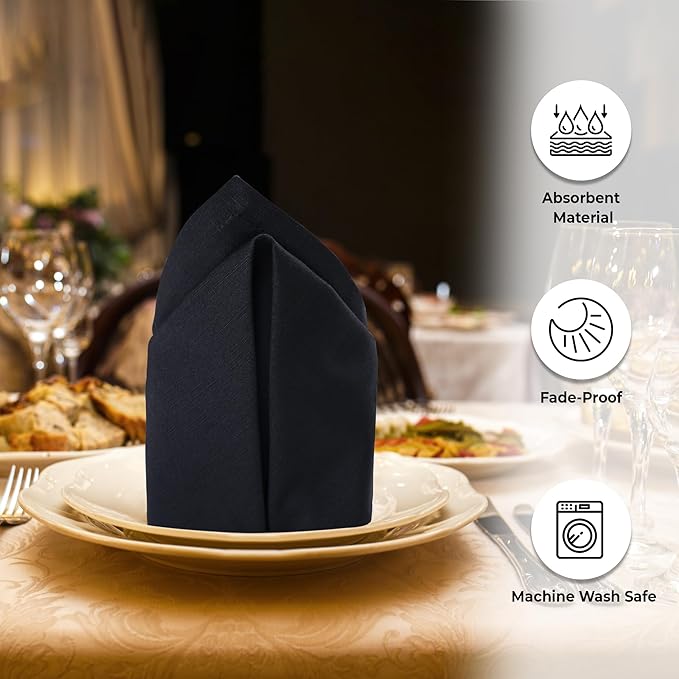 Urban Villa Cloth Napkins Set of 12 20x20 Inches 100% Cotton Napkins Cloth Washable Durable Reusable Absorbent Table Dinner Napkins Cloth for Christmas Hotel Lunch Restaurant Weddings Parties - Black