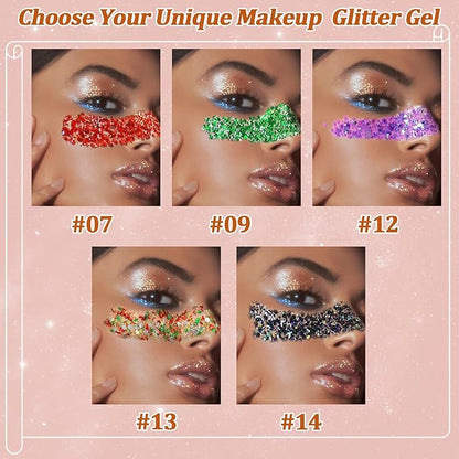 Boko 50ML Body Glitter Gel, Red Green Mardi Gras Chunky Glitter Gel for Face Hair Body Sparkle Makeup, Cosmetic Mermaid Face Glitter Sequins for Mardi Gras Concert Party Event Rave Accessories