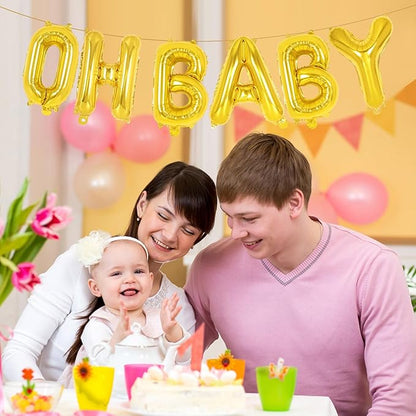 Gold Oh Baby Balloons - 16 Inch Letters for Baby Shower, Gender Reveal Decorations, Backdrop Sign (Gold)