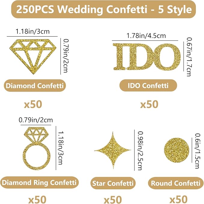 Gold Glitter Wedding Table Confetti 250PCS Diamond Ring I DO Table Confetti for Bachelorette Bridal Shower Engagement Party Decorations