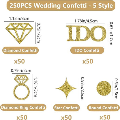 Gold Glitter Wedding Table Confetti 250PCS Diamond Ring I DO Table Confetti for Bachelorette Bridal Shower Engagement Party Decorations