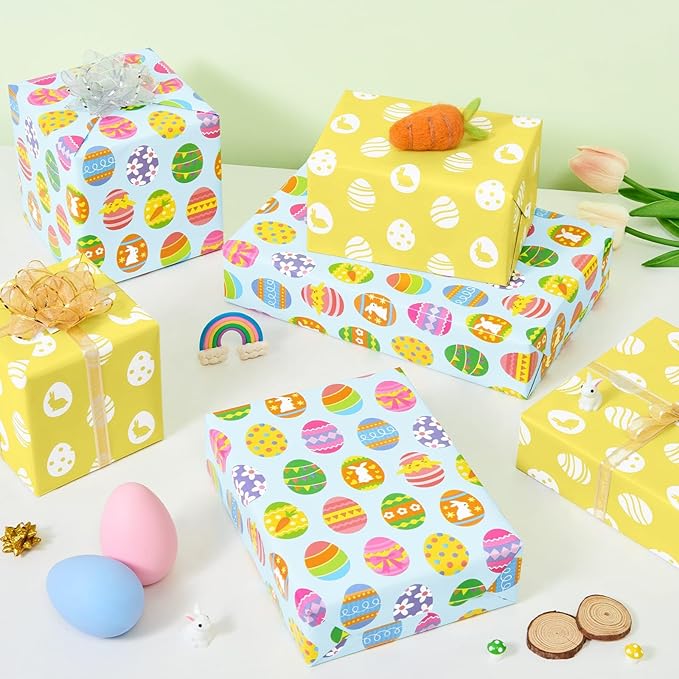 WERNNSAI Easter Wrapping Paper Roll - 1 Roll 17” x 33 ft Blue Easter Egg Wrapping Paper for Kids Large Gift Wrap for Spring Birthday Baby Shower DIY Craft Party Decor Cute Egg Wraps
