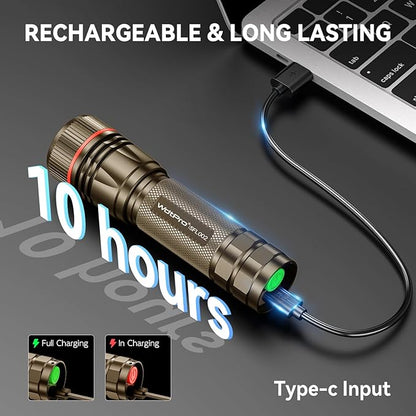 WdtPro Rechargeable Flashlights High Lumens, 2 Pack 10H Long Lasting Super Bright EDC Flashlight, LED Mini Tactical Flash Lights for Camping Emergency, Drop & Water Resistant Brown(Battery Included)