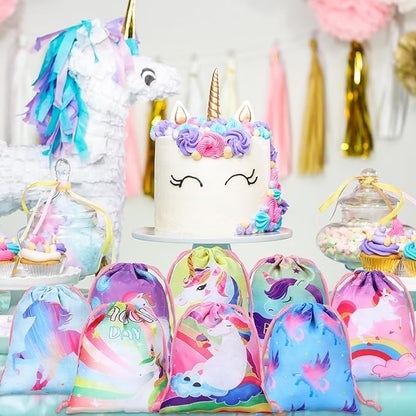 Honoson 24 Pieces Unicorn Party Favor Bags Unicorn Drawstring Gift Bags Rainbow Candy Goody Treat Pouch for Holiday Birthday Party Supplies,7.09 x 5.12 Inches