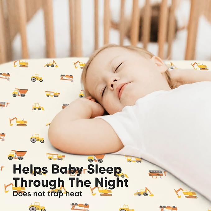 KeaBabies 2-Pack Baby Crib Sheets for Boys, Girls - 52x28 Viscose Derived from Bamboo Toddler Bed Sheets Neutral, Fitted Crib Mattress Cover for Standard Baby Bedding, Soft & Cozy (Construction)