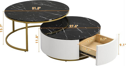 Modern Round Nesting Coffee Table Fluted