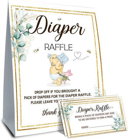 Winnie Baby Shower Decorations-Baby Shower Games-Baby Shwoer Party Decor-Diaper Raffle-Baby Shower Table Sign Centerpieces-Baby Shower Games Pooh Birthday Supplies Party Decorations