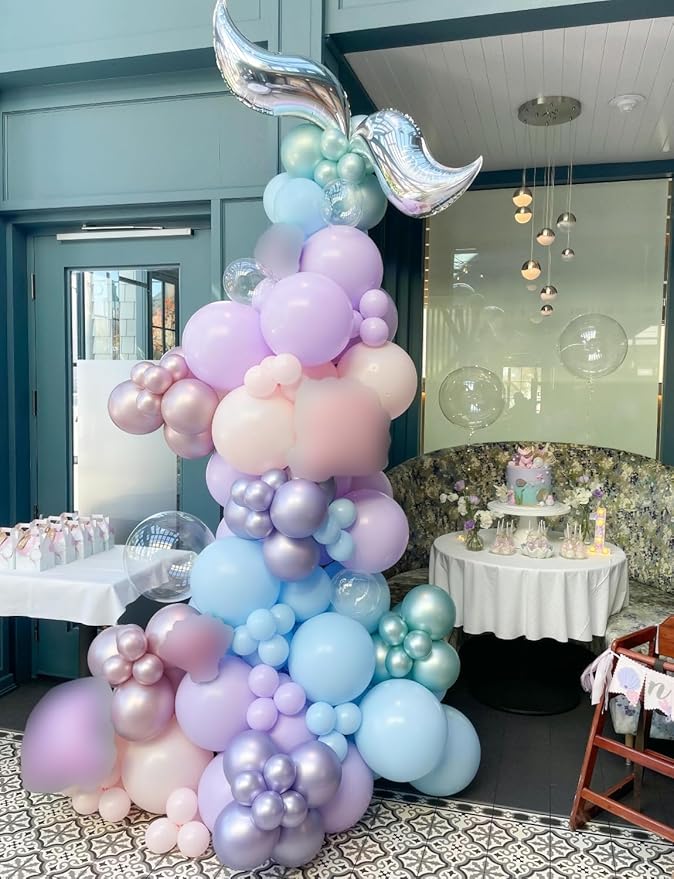 Mermaid Balloons - 12Inch Purple Pink Green Blue Balloons Glitter Metallic Purple Green Balloon Light Teal Latex Balloon for Mermaid Birthday Baby Shower Under The Sea Party Decorations (50Pcs)