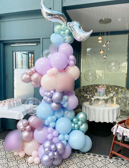 Mermaid Balloons - 12Inch Purple Pink Green Blue Balloons Glitter Metallic Purple Green Balloon Light Teal Latex Balloon for Mermaid Birthday Baby Shower Under The Sea Party Decorations (50Pcs)