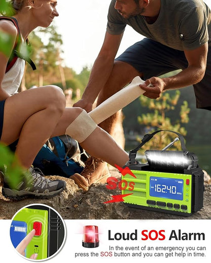 10000mAh/37000mWh Hand Crank Emergency Radio, AM FM NOAA Weather Alert Radio, Portable, Solar, 4 Charging Methods, 3-Mode Flashlight, Reading Lamp, SOS Alarm, Phone Charger for Winter Storm Emergency