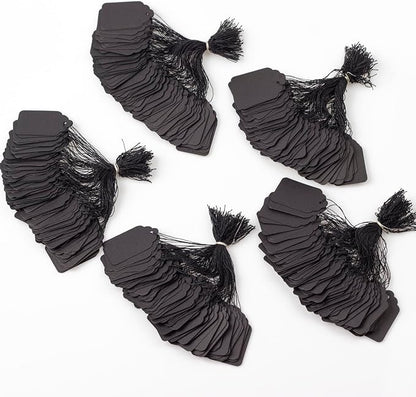 Pack of 500 Paper Tags with String Attached for Storage Baskets,Jewelry, Clothing(Black,1.88"x1.18")